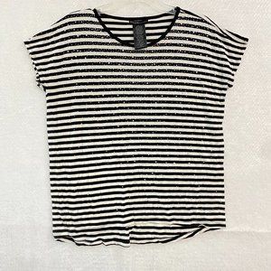 Design History Black White Stripe Top Woman Medium Rhinestones Viscose Knit